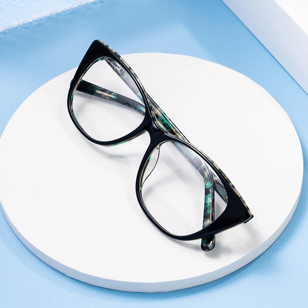 Front folded view of Poppy cat eye acetate eyeglasses CA0012208 in black