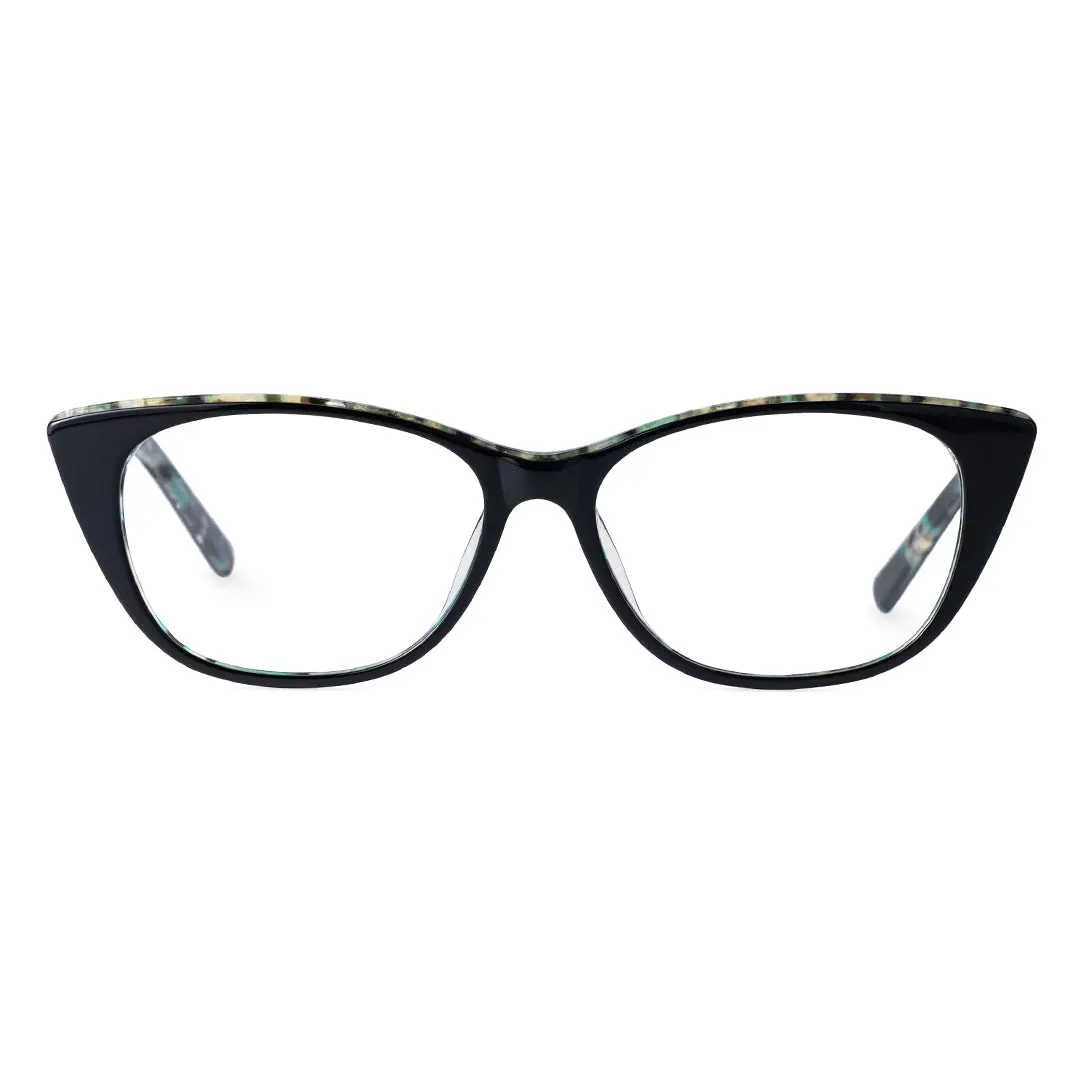 Front view of Poppy cat eye acetate eyeglasses CA0012208 in black