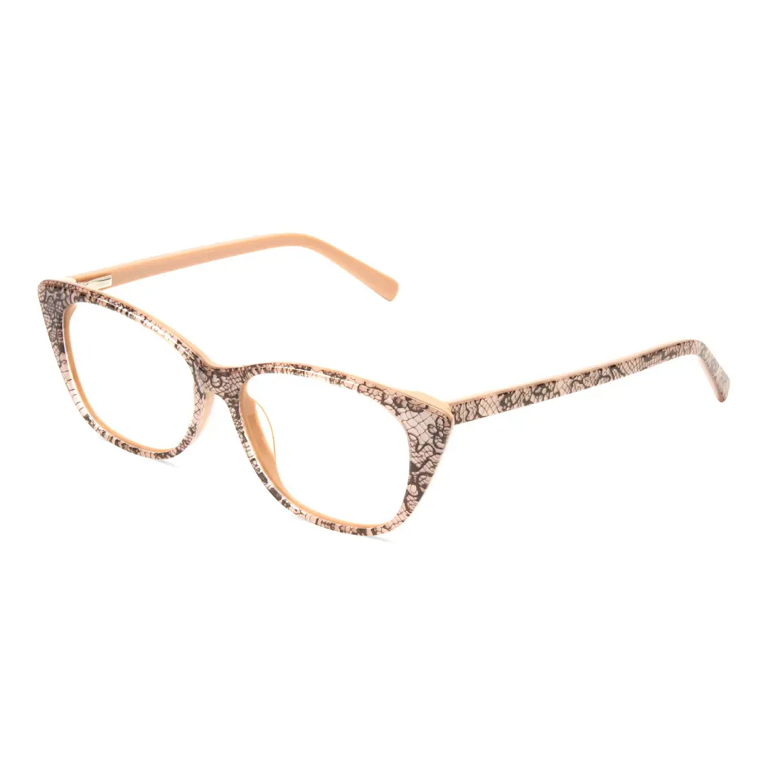 Angle view of Poppy cat eye acetate eyeglasses CA0012208 in brown