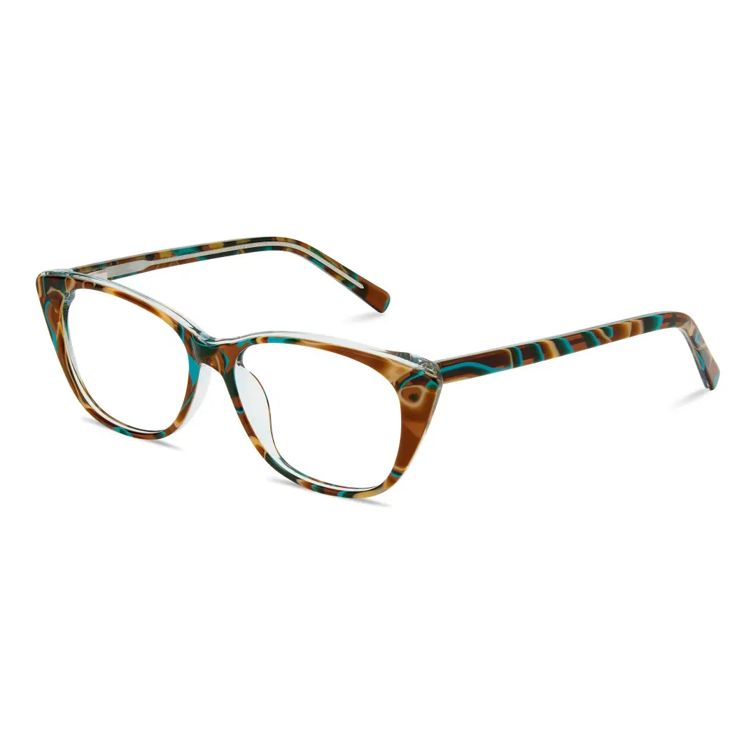 Angle view of Poppy cat eye acetate eyeglasses CA0012208 in blue tortoise