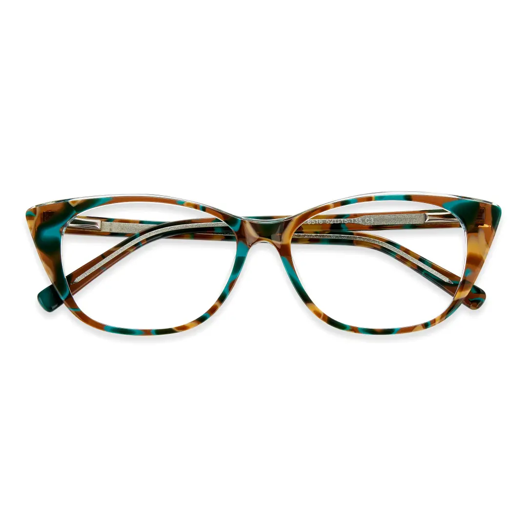 Front folded view of Poppy cat eye acetate eyeglasses CA0012208 in blue tortoise