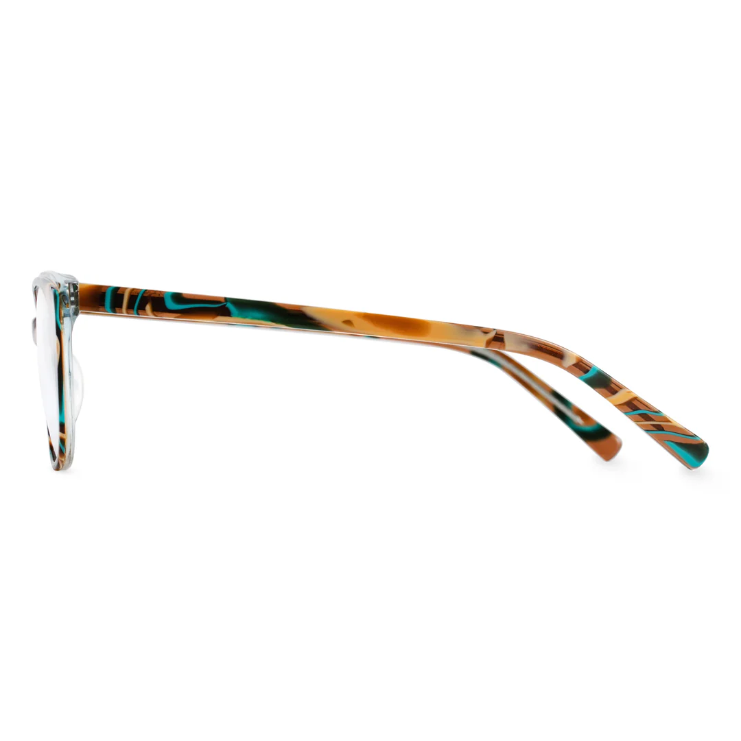 Side view of Poppy cat eye acetate eyeglasses CA0012208 in blue tortoise