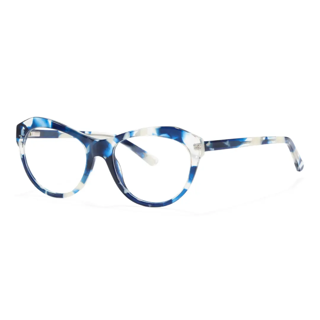 Angle view of Felicite colorful cat eye acetate eyeglasses CA0032302 in blue