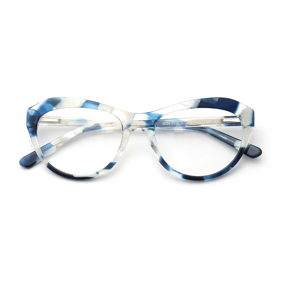 Front folded view of Felicite colorful cat eye acetate eyeglasses CA0032302 in blue