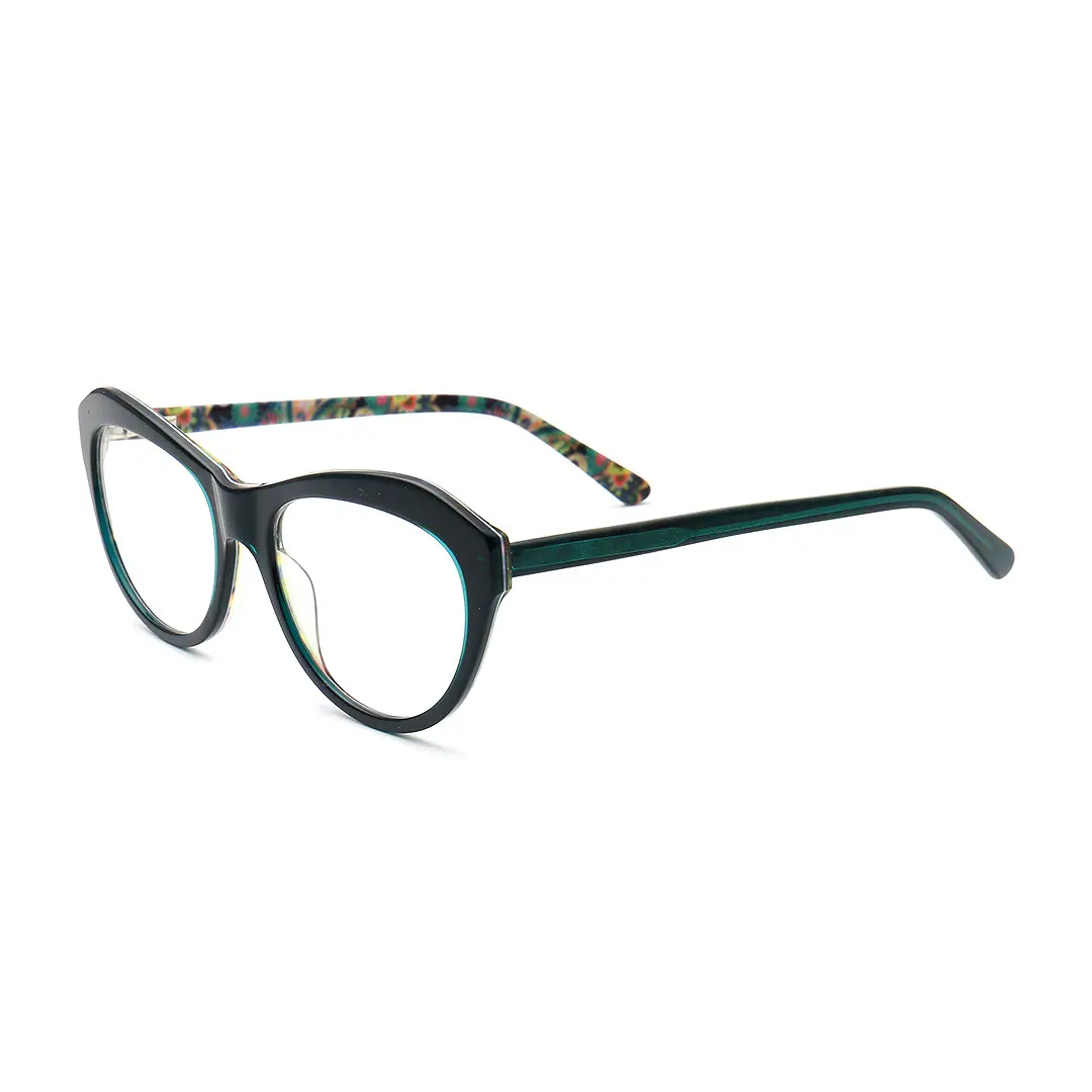 Angle view of Felicite cat eye acetate eyeglasses CA0032302 in green