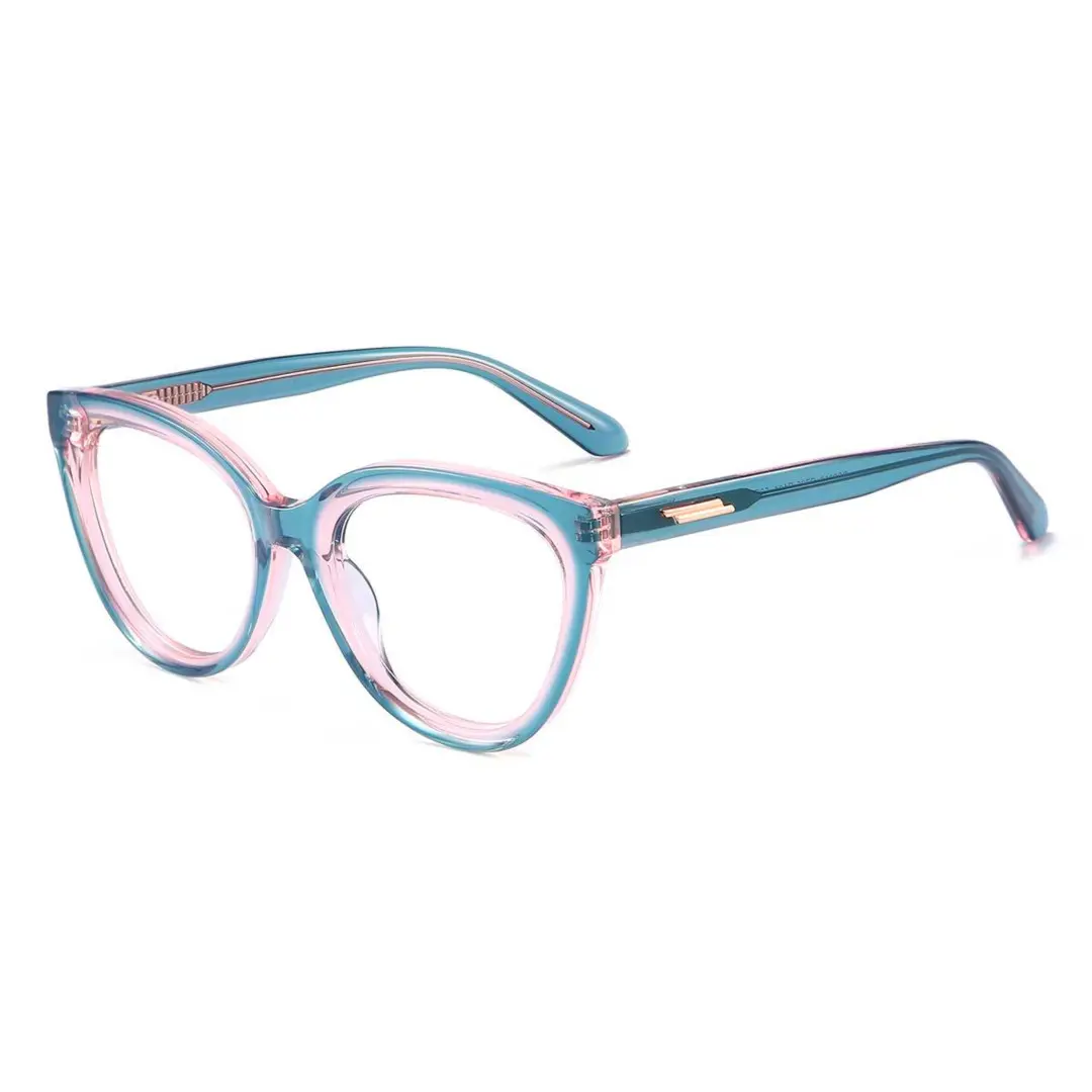 Angle view of Miea colorful cat eye acetate eyeglasses in blue. SPU: CA0042307
