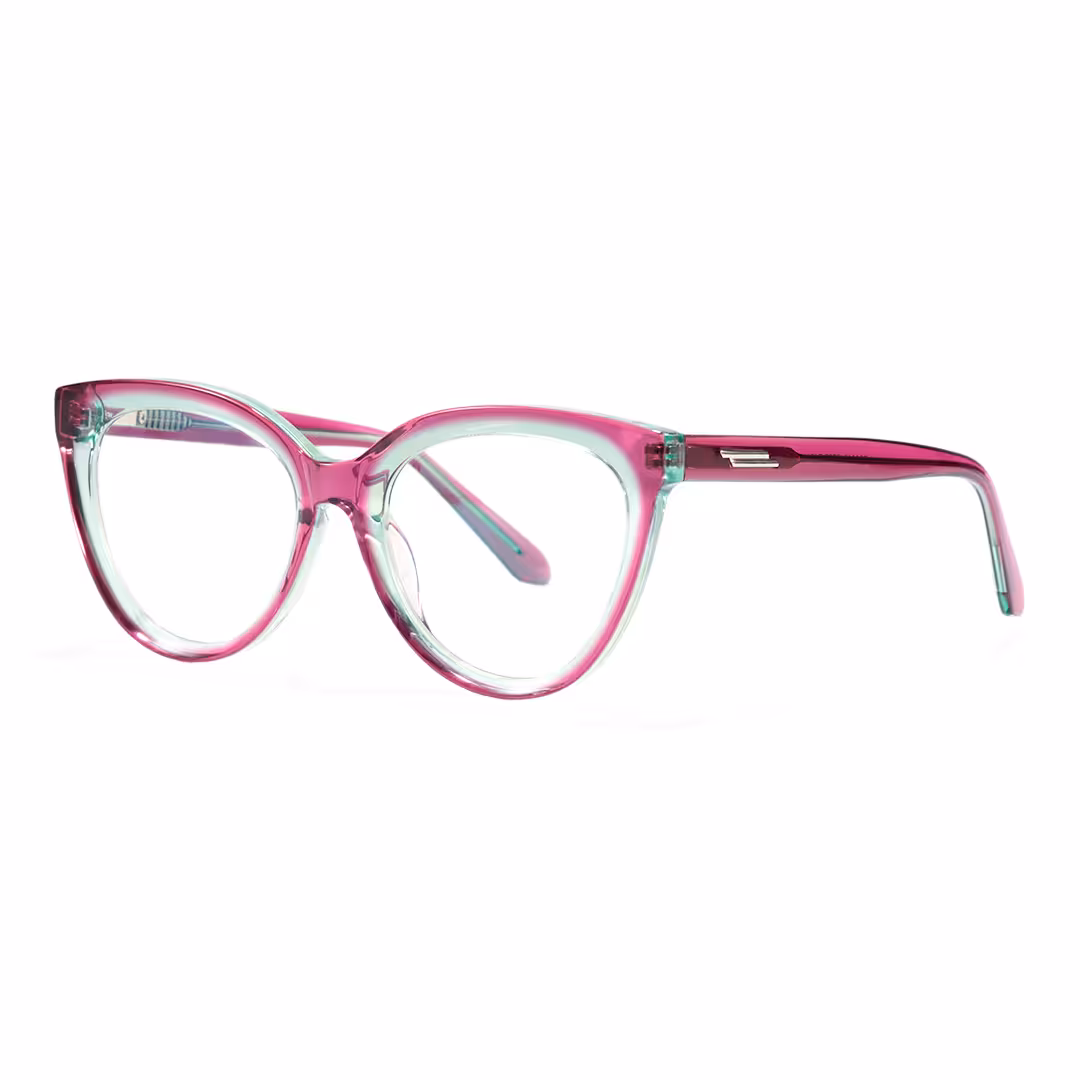 Angle view of Miea colorful cat eye acetate eyeglasses in pink. SPU: CA0042307