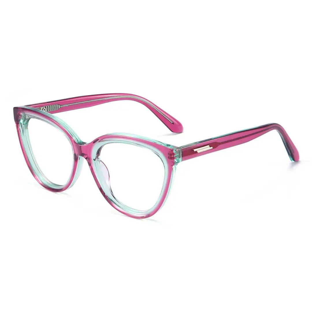 Angle view of Miea colorful cat eye acetate eyeglasses in pink. SPU: CA0042307