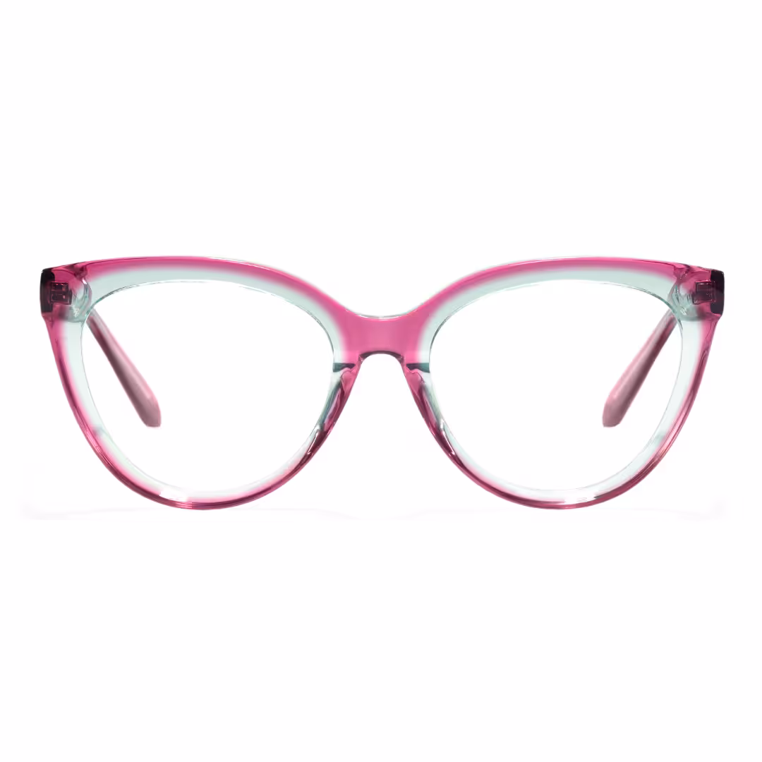 Front view of Miea colorful cat eye acetate eyeglasses in pink. SPU: CA0042307