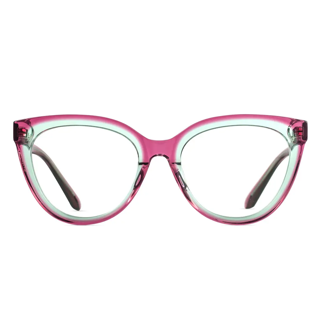 Front view of Miea colorful cat eye acetate eyeglasses in pink. SPU: CA0042307