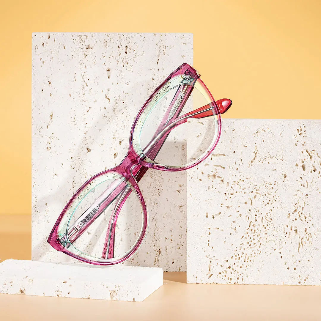 Scene view of Miea colorful cat eye acetate eyeglasses in pink. SPU: CA0042307