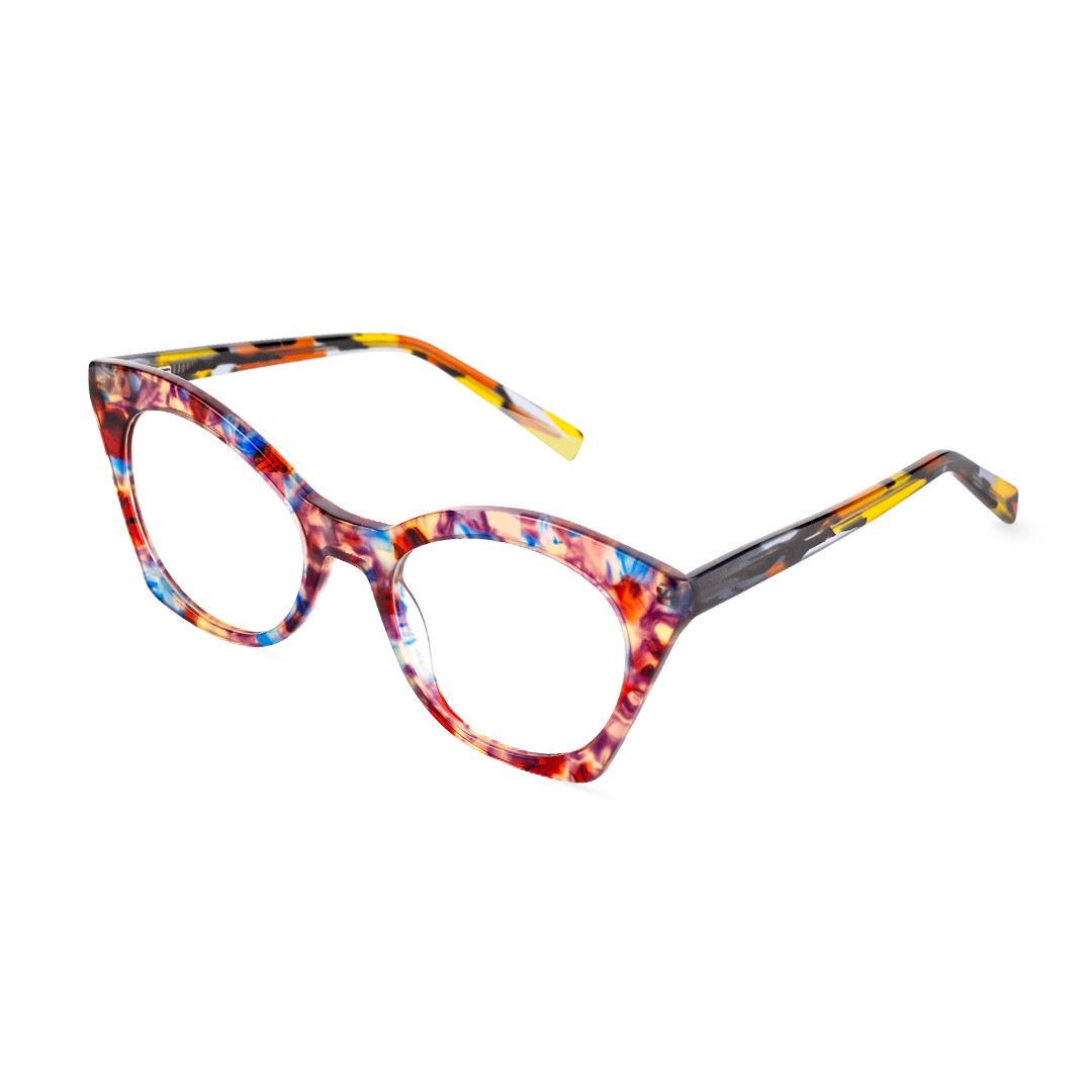 Angle view of Coki cat eye acetate eyeglasses CA0062307 in multicolor