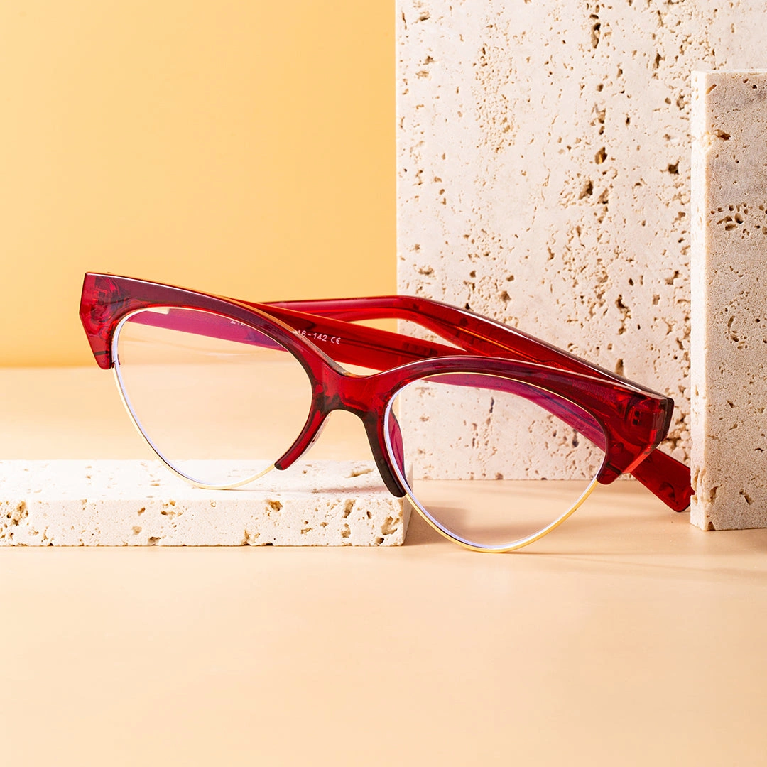 Scene view of Fanty vintage cat eye acetate eyeglasses CA0092302 in red