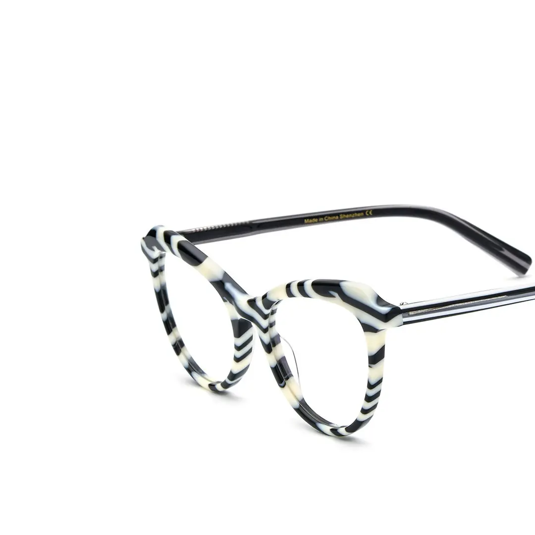 Hinge detail of Tianay colorful cat eye acetate eyeglasses in black. SPU: CA0092306