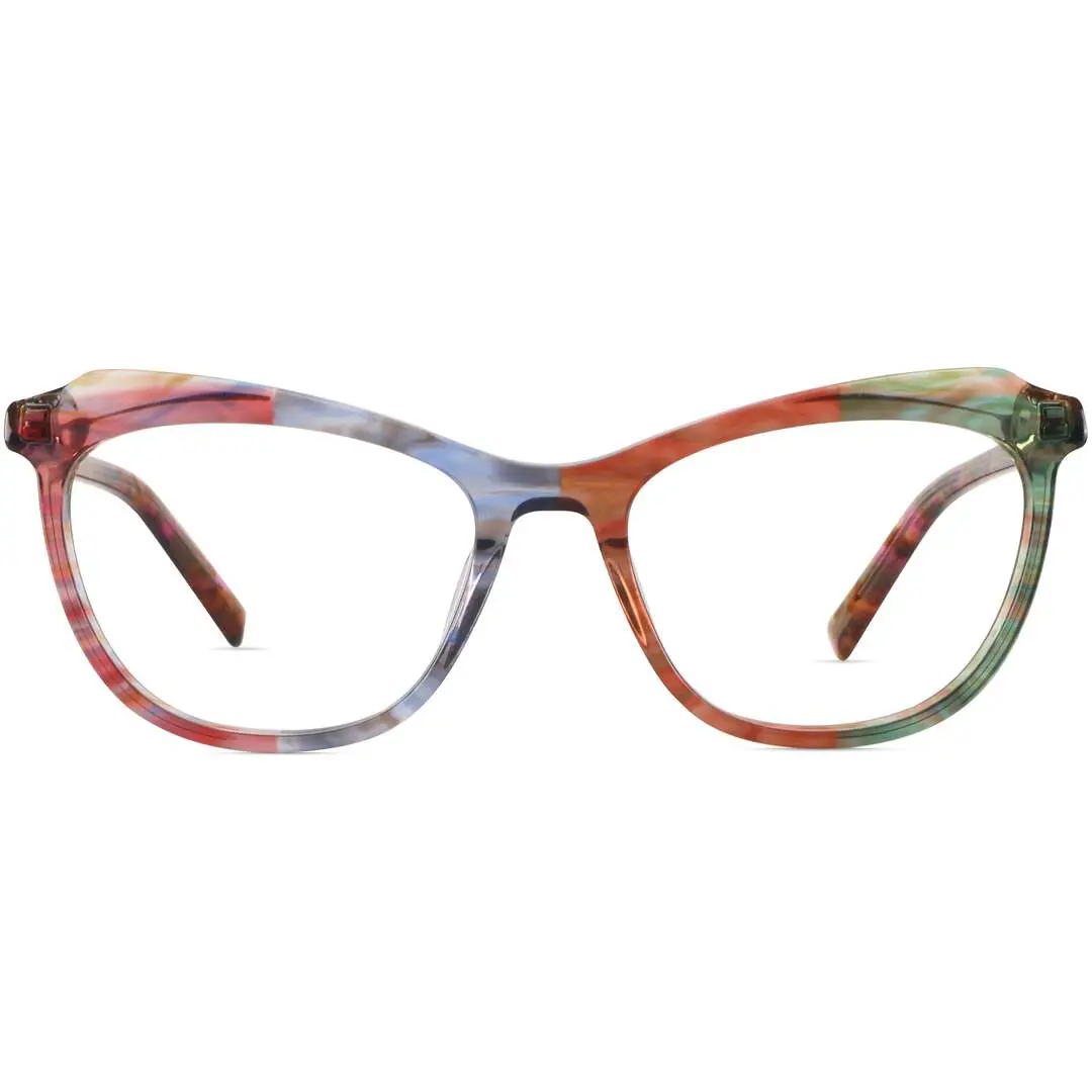 Front view of Tianay colorful cat eye acetate eyeglasses CA0092306 in multicolor