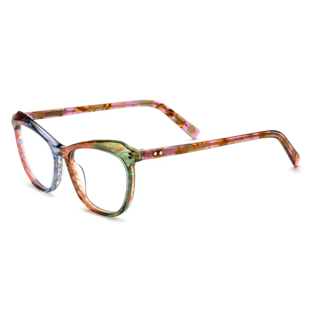 Angle view of Tianay cat eye acetate eyeglasses CA0092306 in multicolor