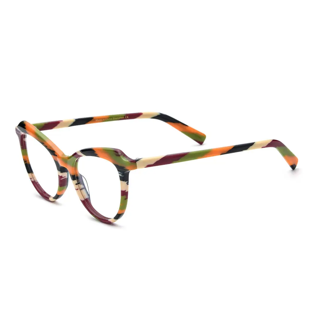 Angle view of Tianay colorful cat eye acetate eyeglasses in orange. SPU: CA0092306