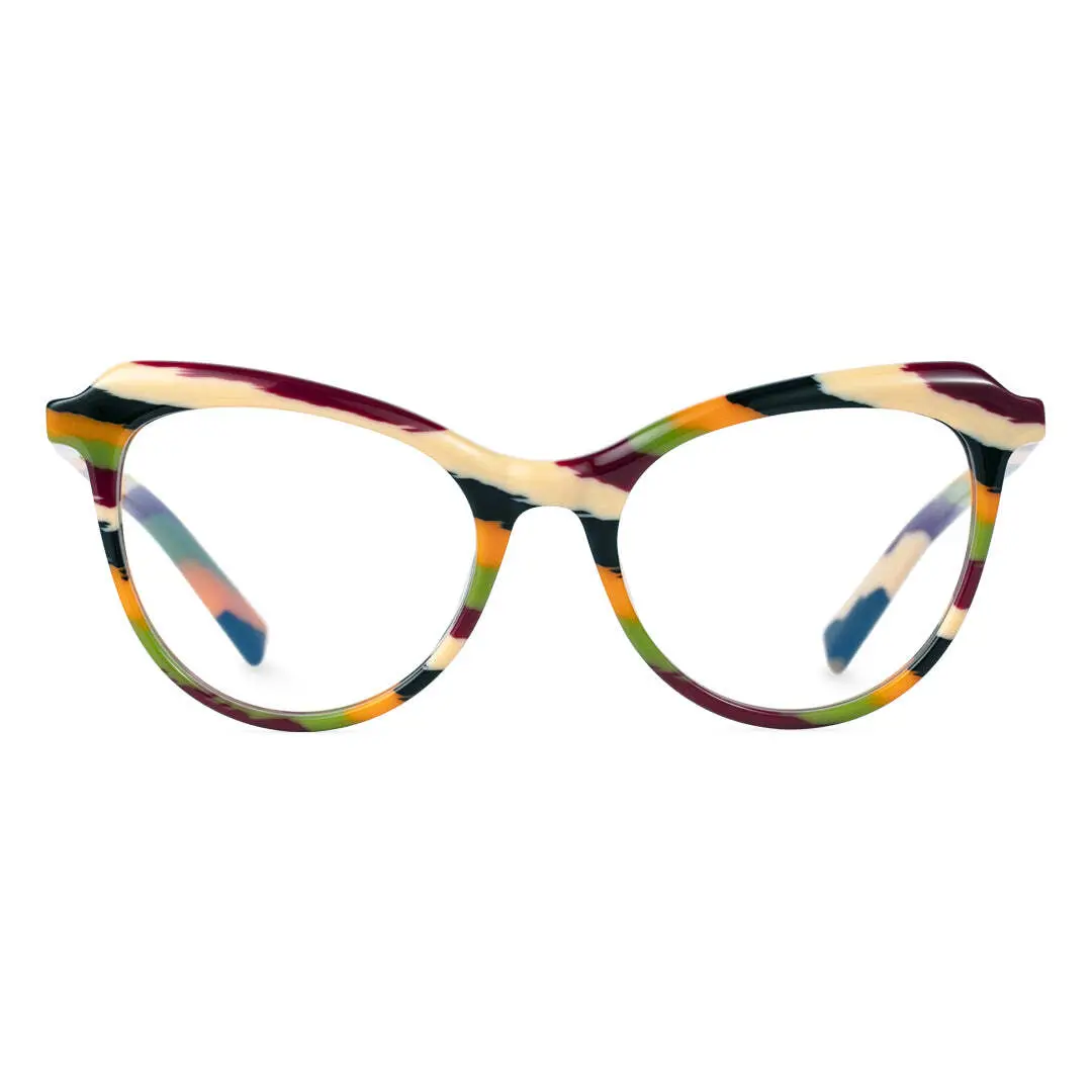 Front view of Tianay colorful cat eye acetate eyeglasses CA0092306 in orange