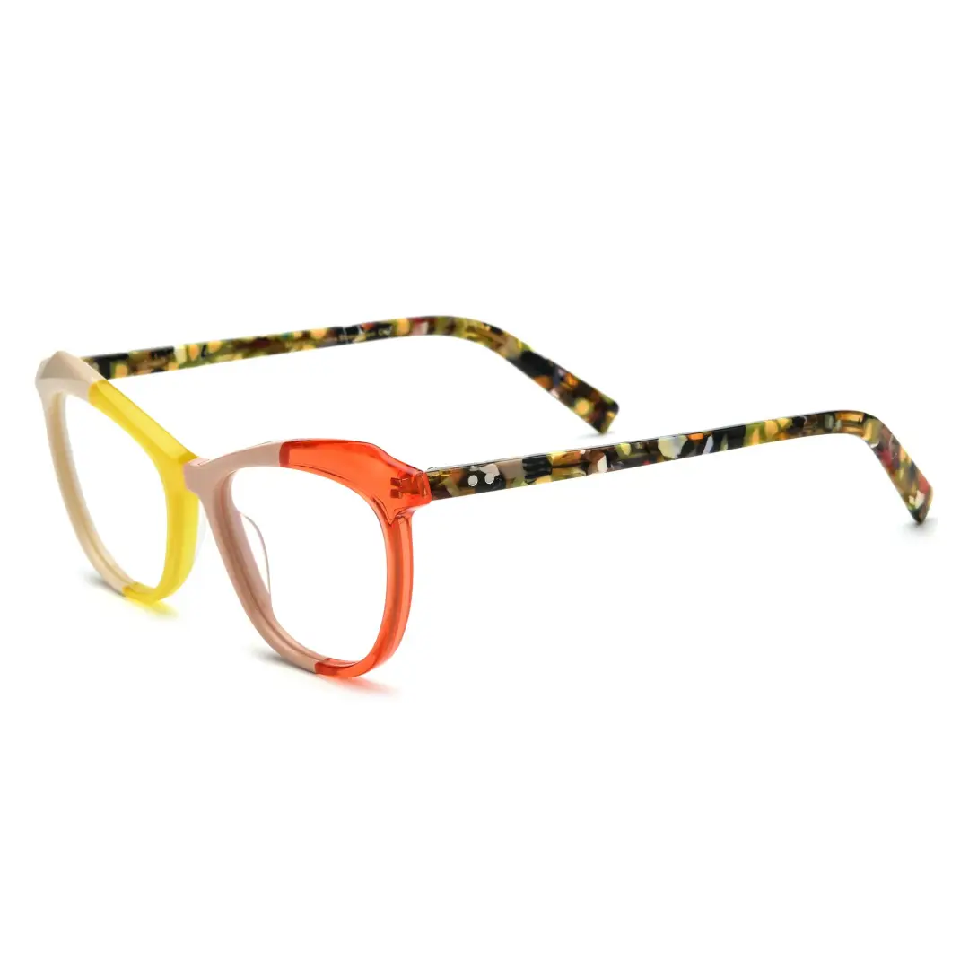 Angle view of Tianay colorful cat eye acetate eyeglasses in yellow. SPU: CA0092306