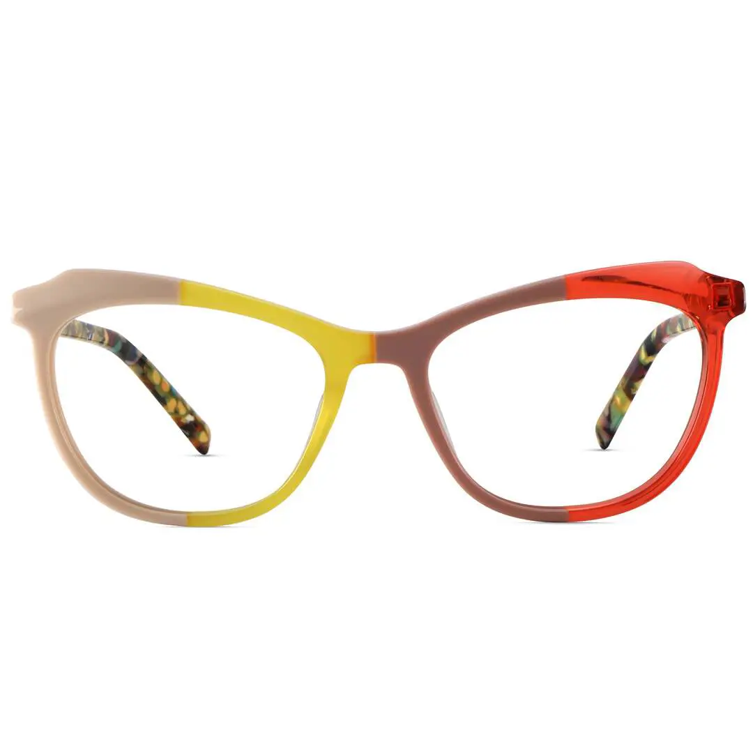 Front view of Tianay colorful cat eye acetate eyeglasses CA0092306 in yellow