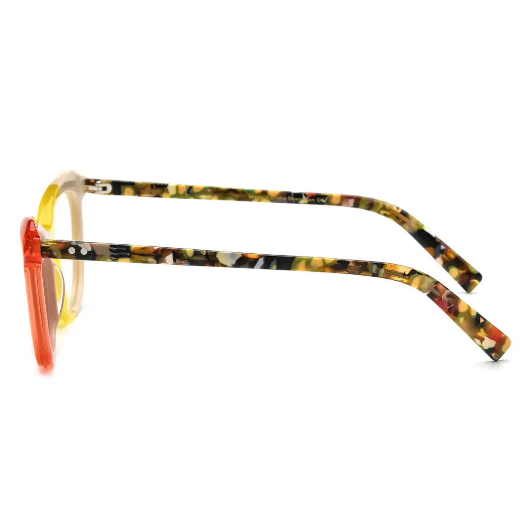 Side view of Tianay colorful cat eye acetate eyeglasses in yellow. SPU: CA0092306