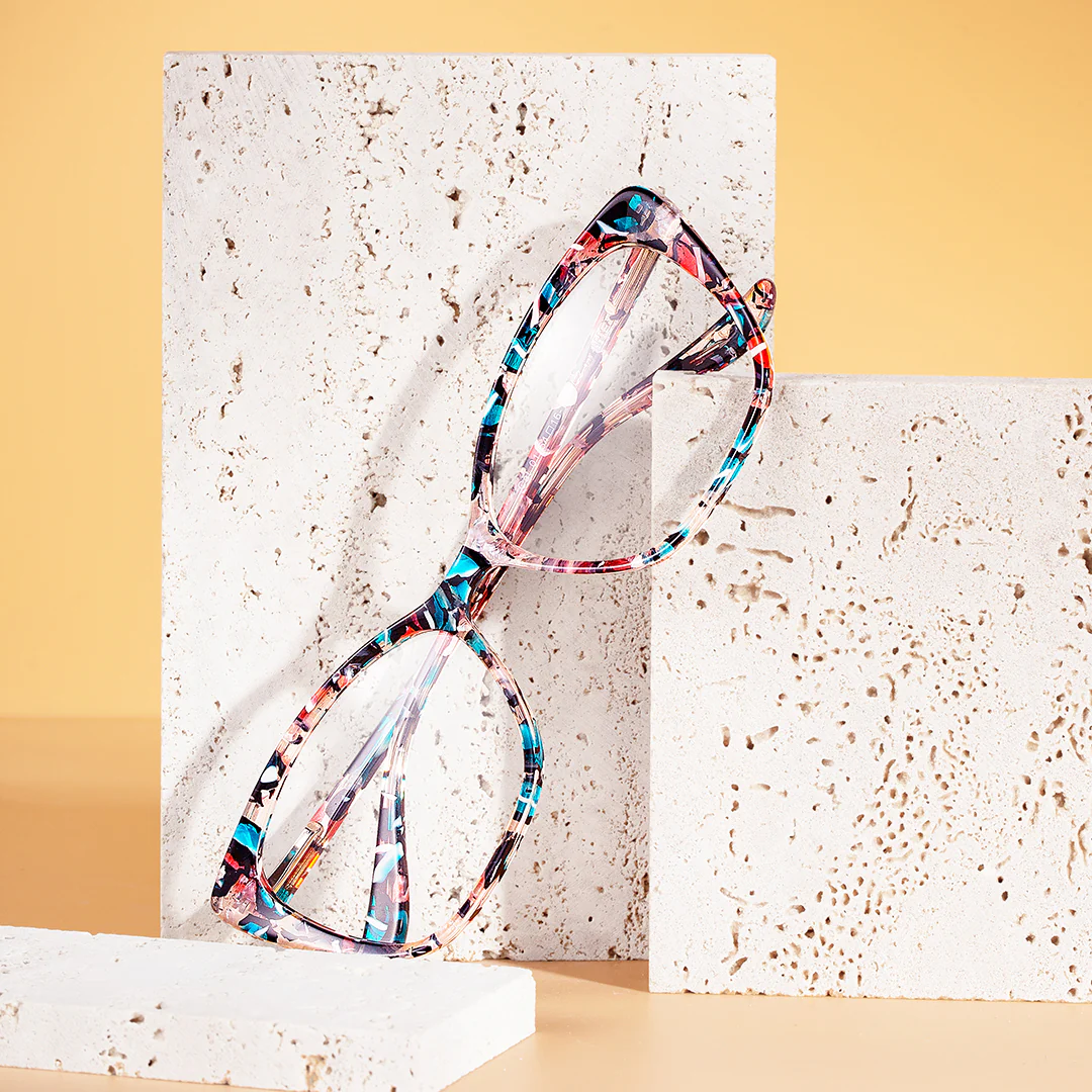 Scene view of Sacob cat eye acetate eyeglasses CA0092307 in blue tortoise