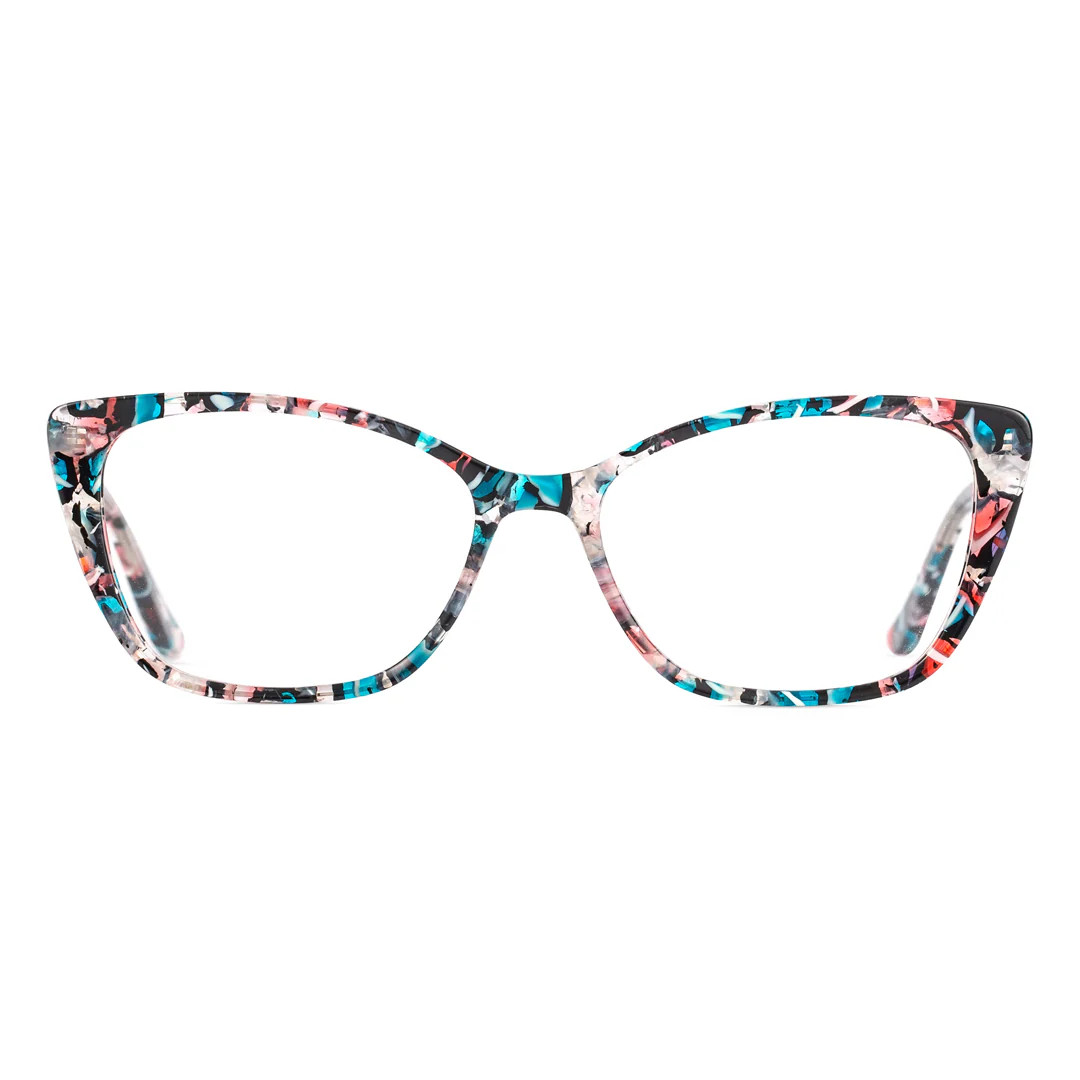 Front view of Sacob colorful cat eye acetate eyeglasses CA0092307 in blue tortoise