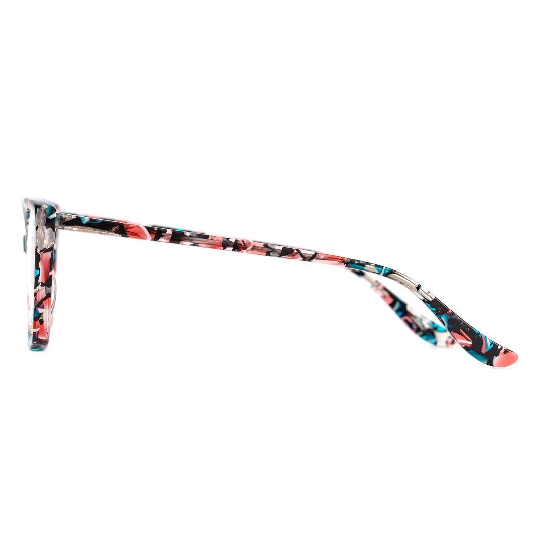 Side view of Sacob colorful cat eye acetate eyeglasses CA0092307 in blue tortoise