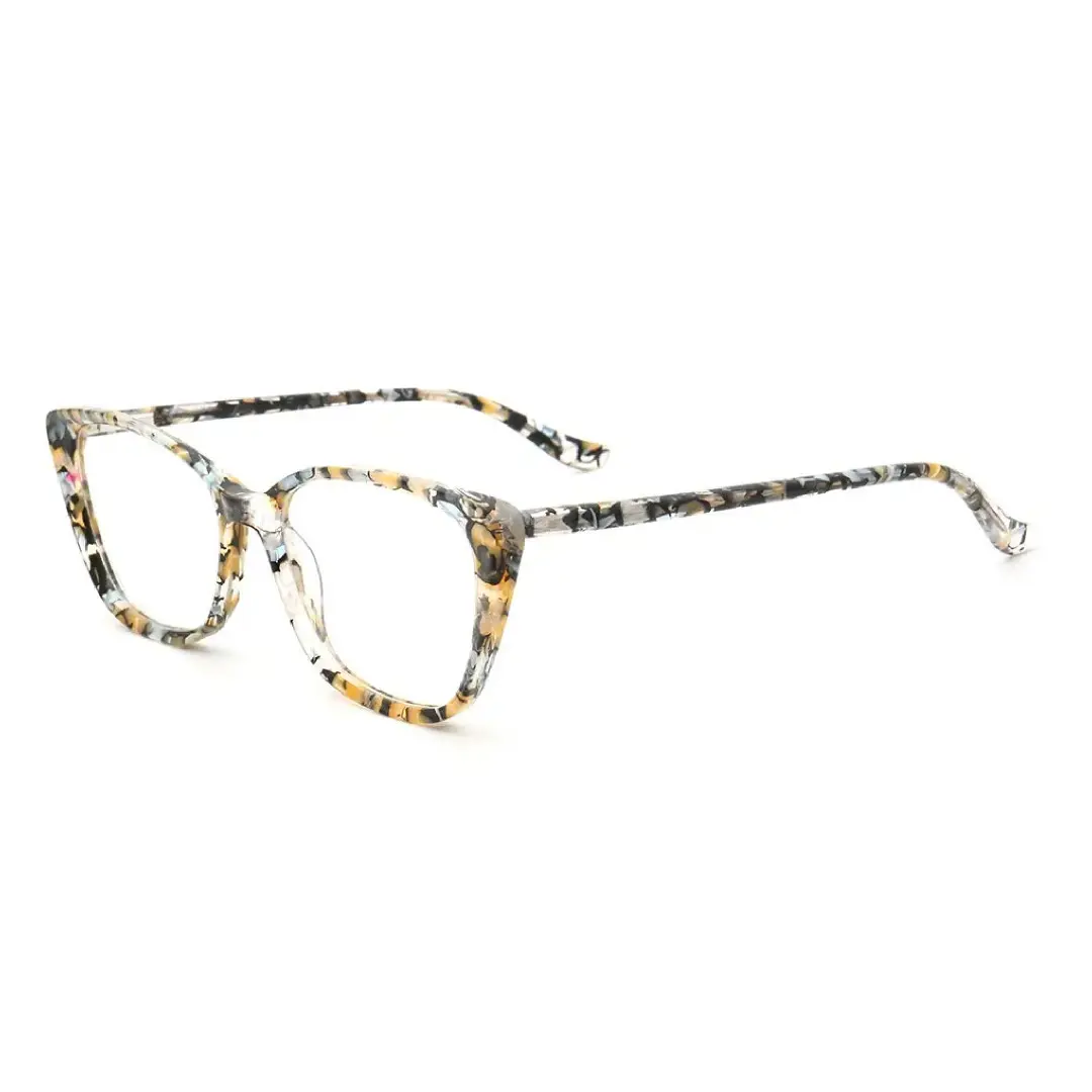 Angle view of Sacob cat-eye acetate eyeglasses CA0092307 in yellow-tortoise