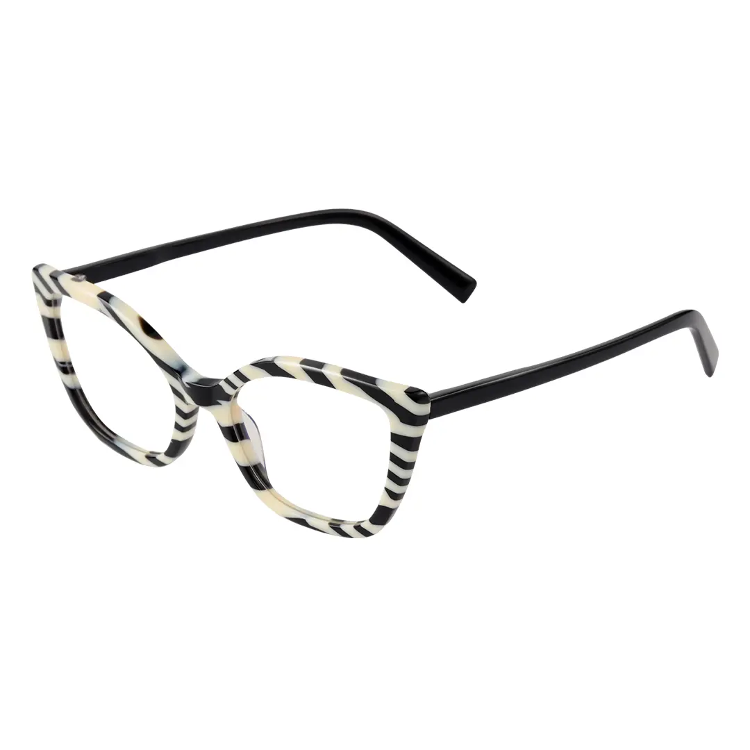 Angle view of Ben colorful cat eye acetate eyeglasses in black. SPU: CA0102306