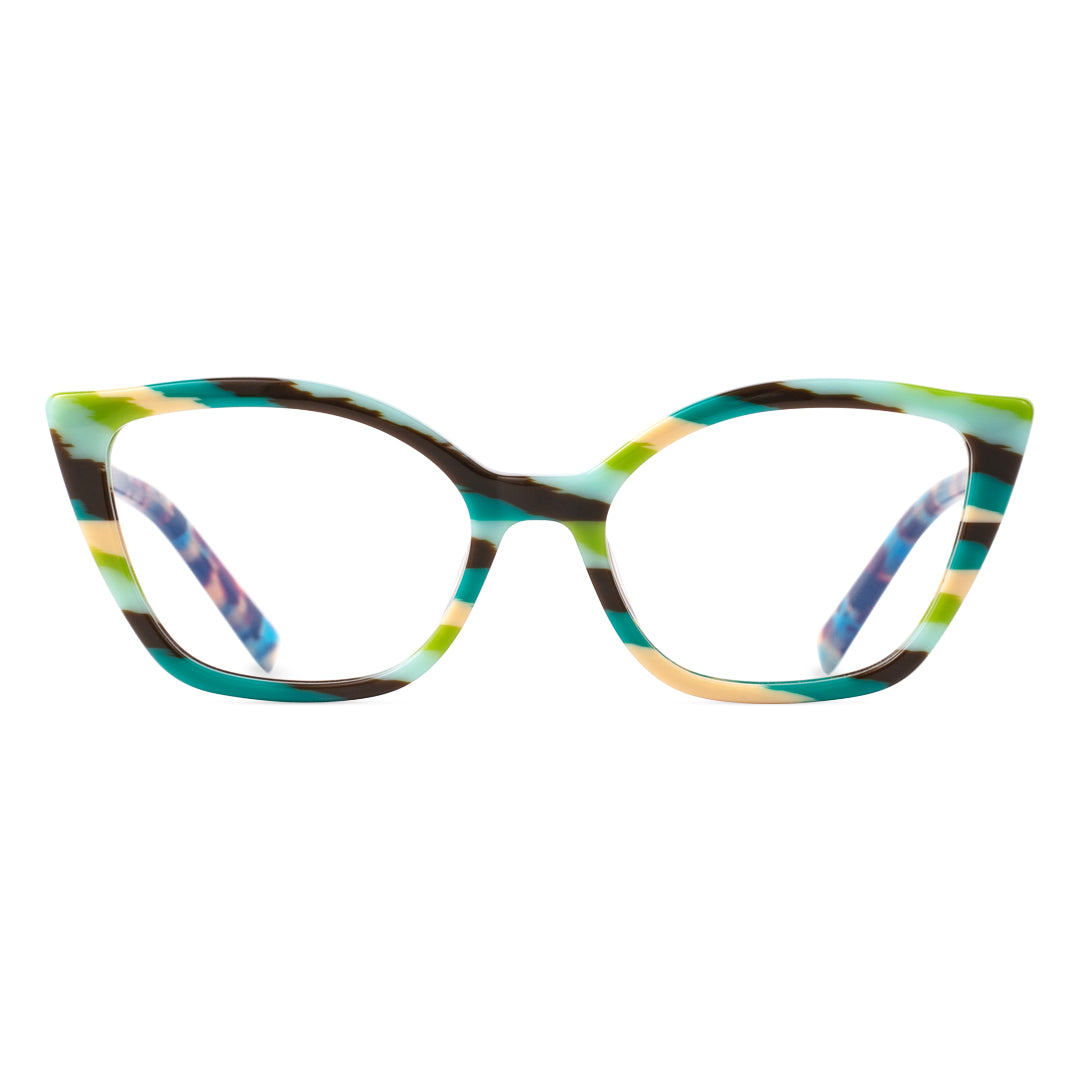 Front view of Ben colorful cat eye acetate eyeglasses in green. SPU: CA0102306