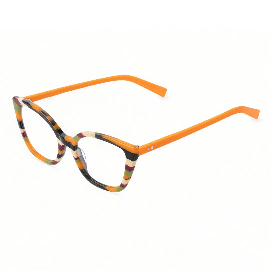 Angle view of Ben colorful cat eye acetate eyeglasses in orange. SPU: CA0102306