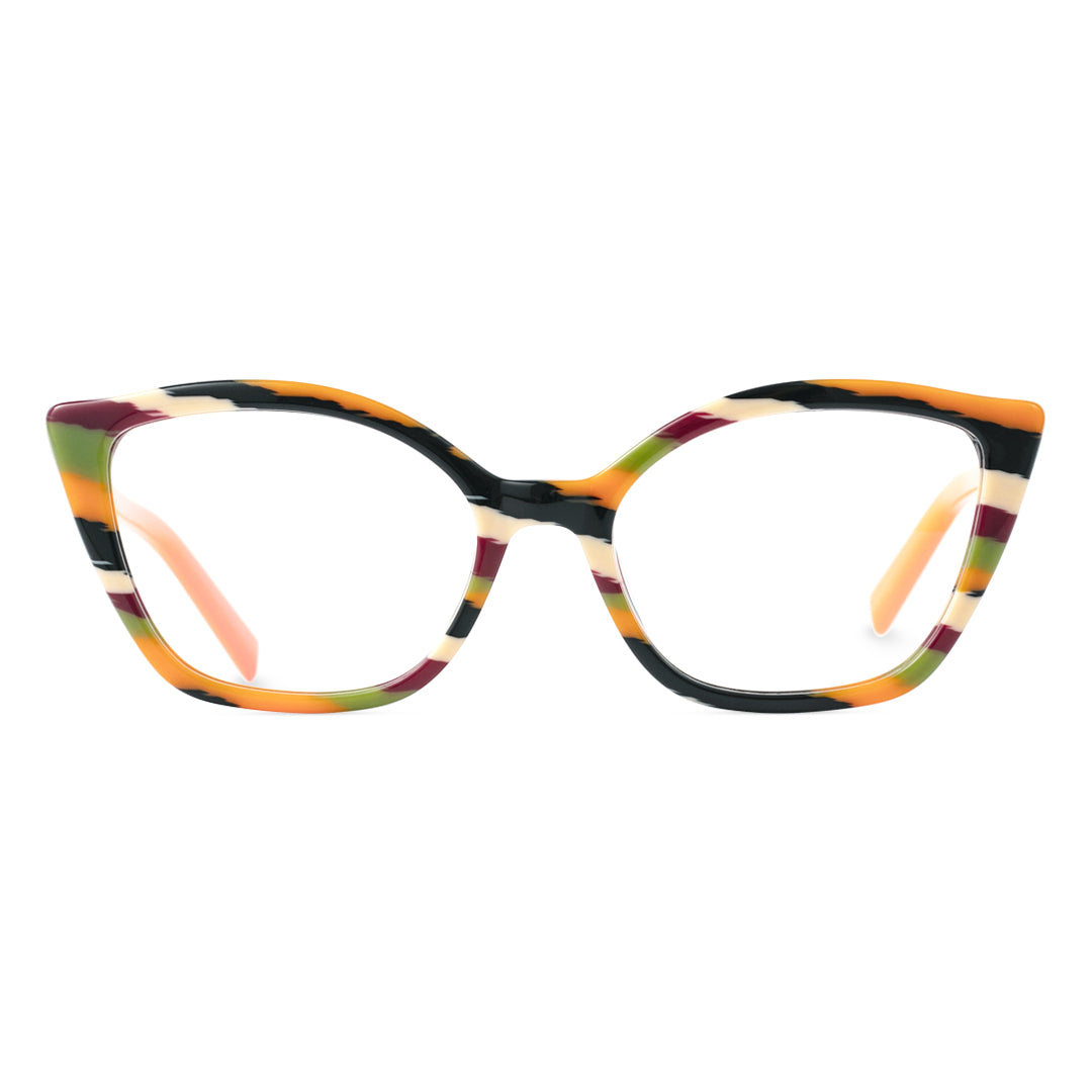 Front view of Ben colorful cat eye acetate eyeglasses in orange. SPU: CA0102306