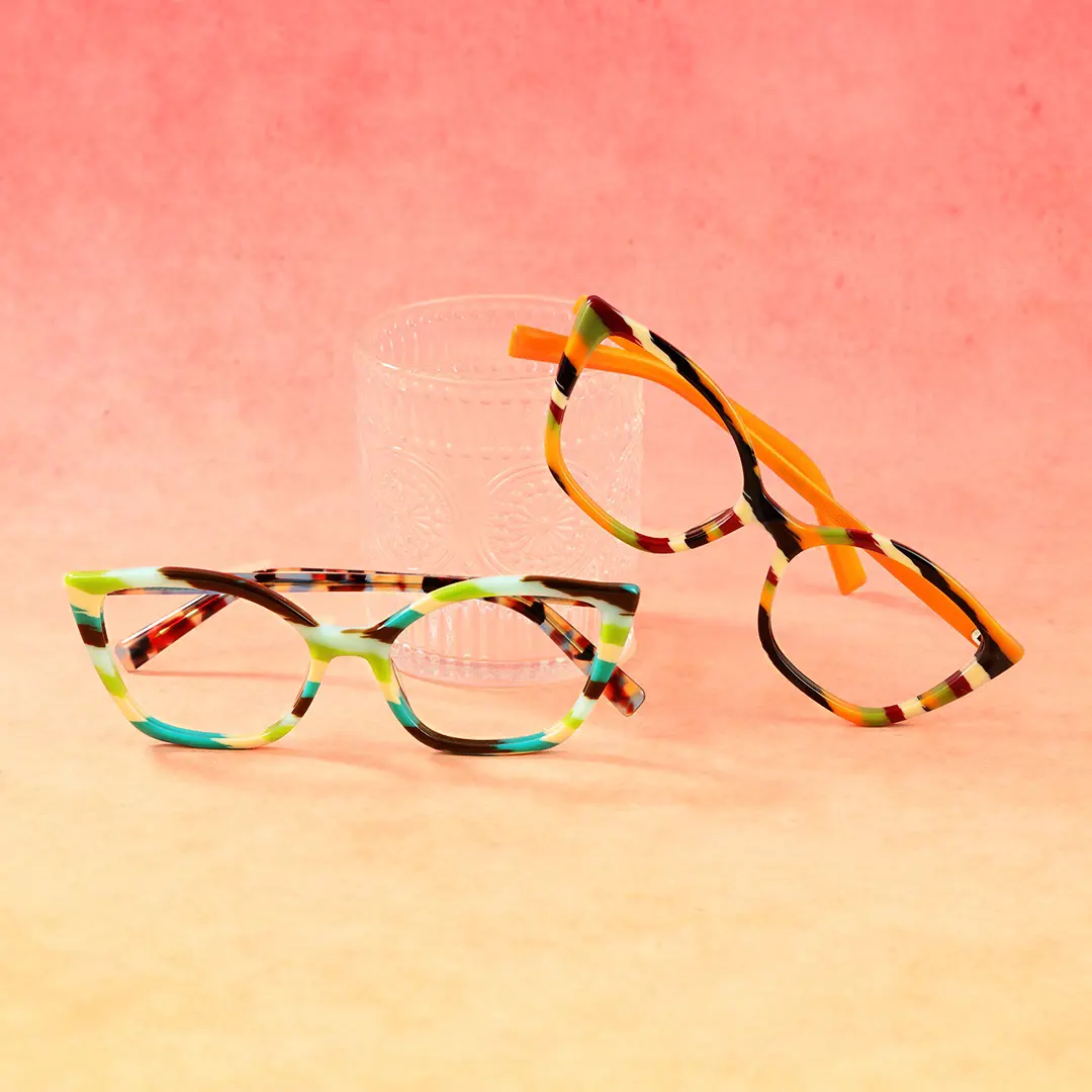Scene view of Ben colorful cat eye acetate eyeglasses in orange. SPU: CA0102306
