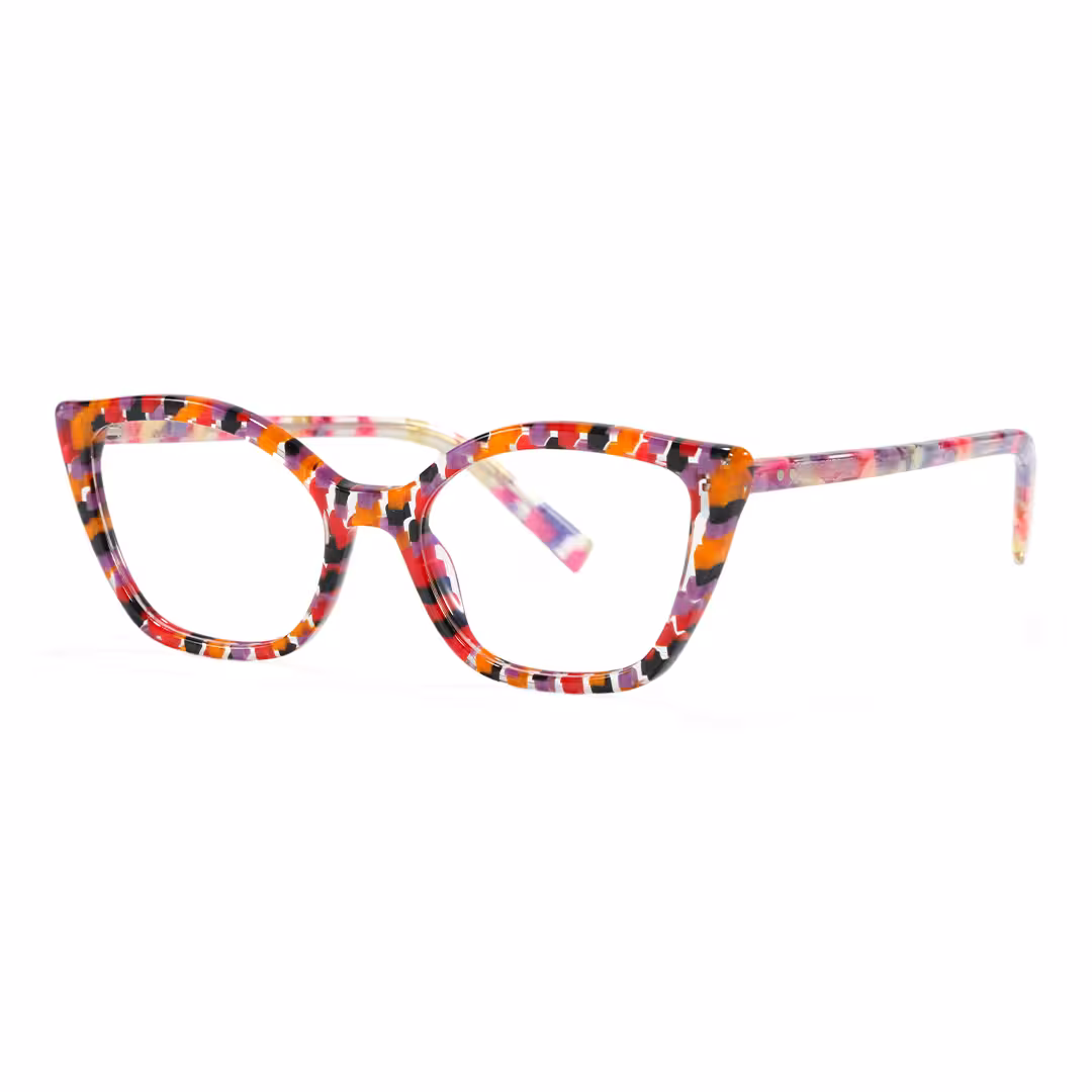 Angle view of Ben colorful cat eye acetate eyeglasses in purple. SPU: CA0102306