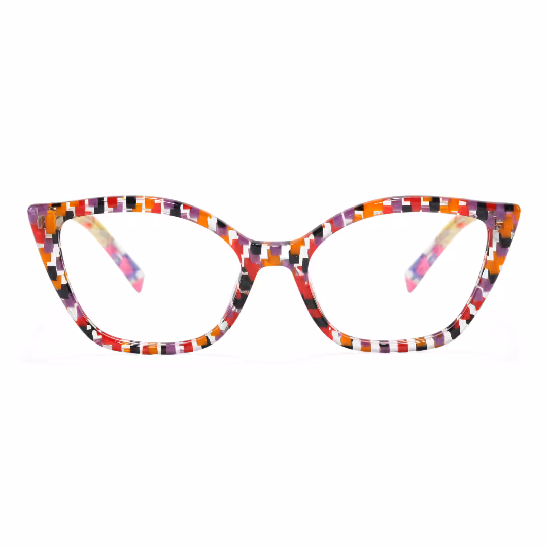 Front view of Ben colorful cat eye acetate eyeglasses CA0102306 in purple
