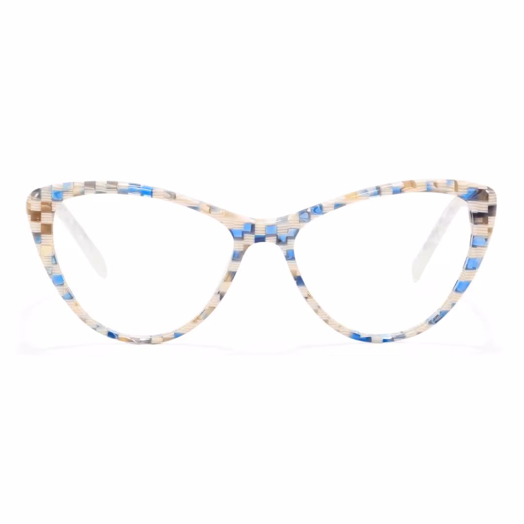 Front view of Beny colorful cat eye acetate eyeglasses CA0132310 in blue