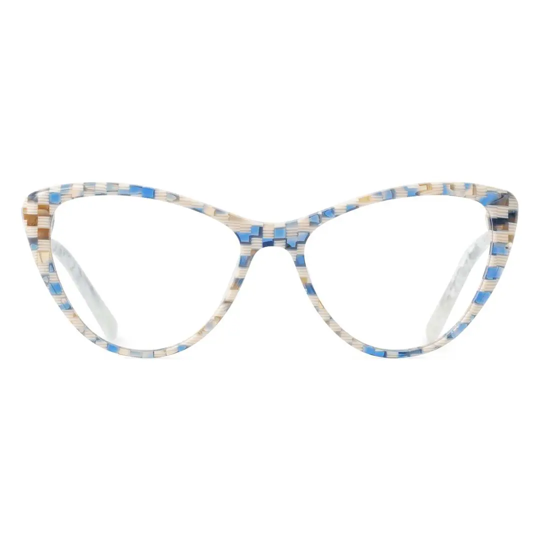 Front view of Beny colorful cat eye acetate eyeglasses CA0132310 in blue
