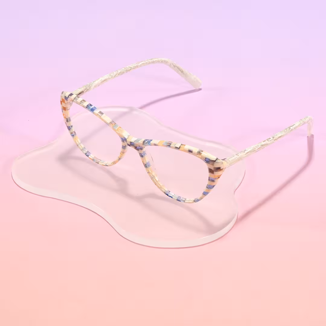 Scene view of Beny colorful cat eye acetate eyeglasses in blue. SPU: CA0132310