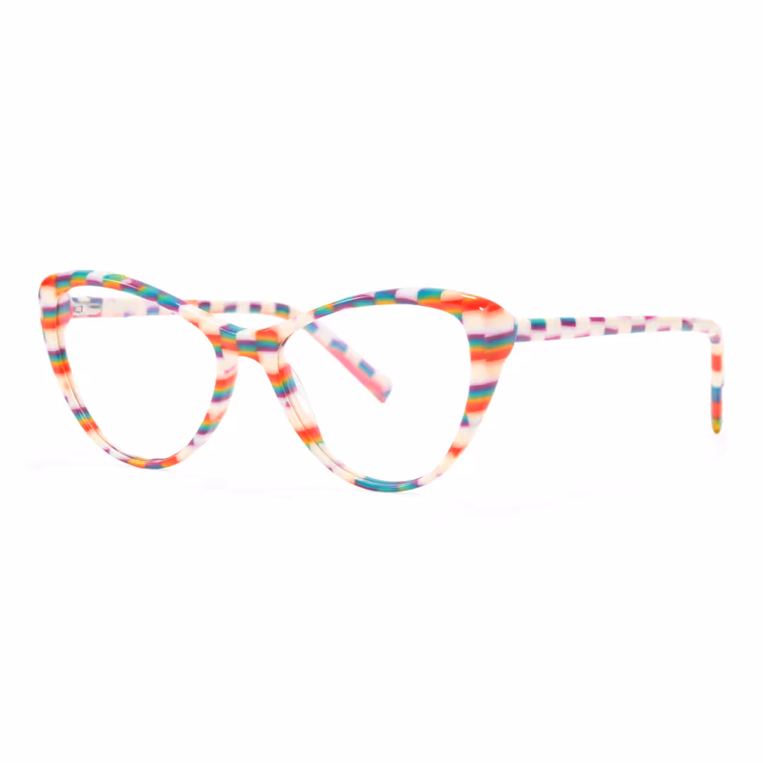Angle view of Beny colorful cat eye acetate eyeglasses CA0132310 in multicolor