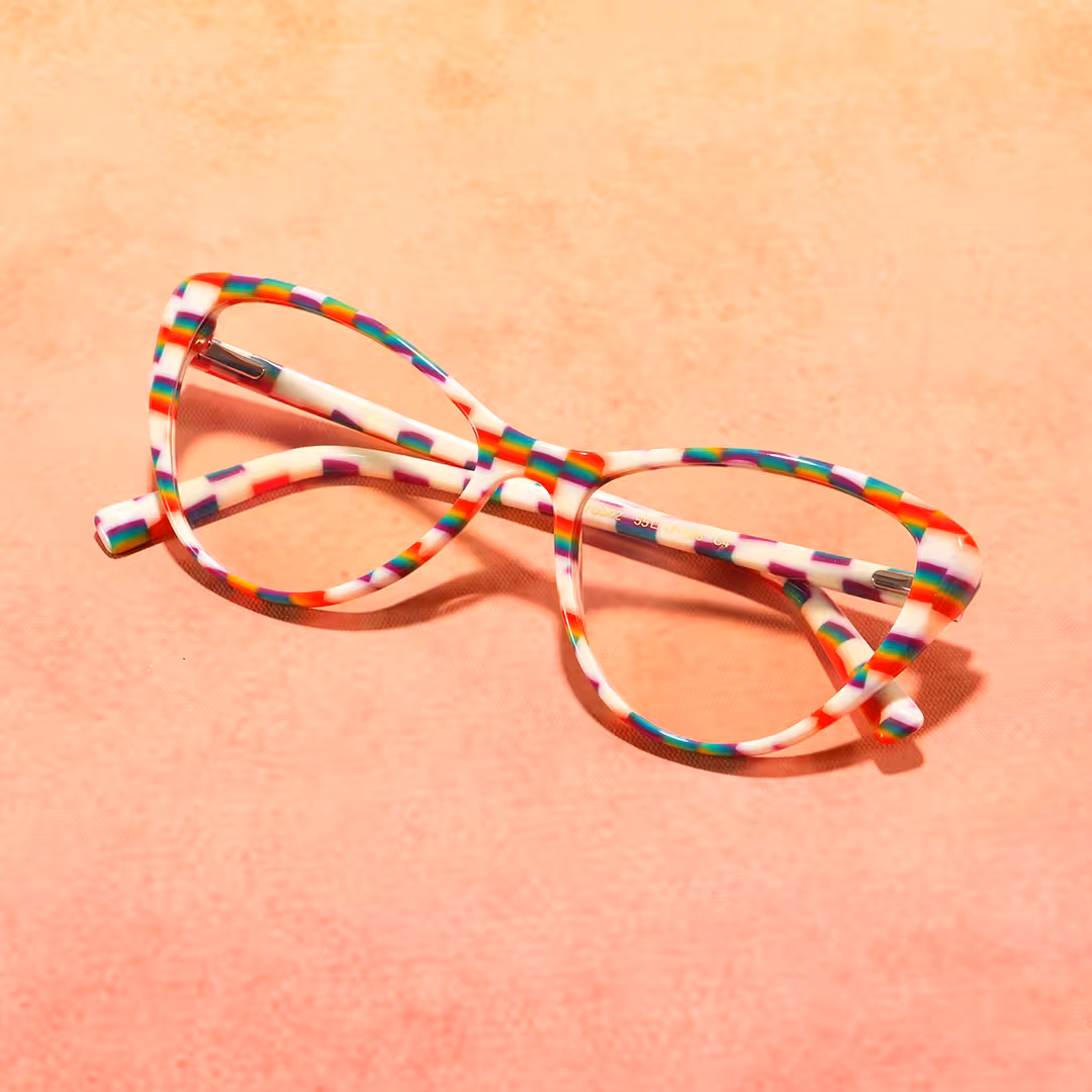 Scene view of Beny colorful cat eye acetate eyeglasses in multicolor. SPU: CA0132310