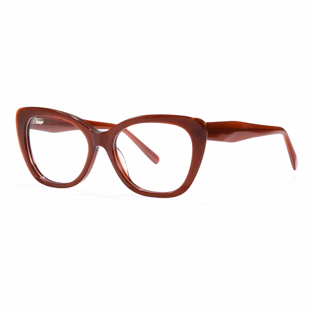 Angle view of Celeste cat eye acetate eyeglasses CA0152605 in red