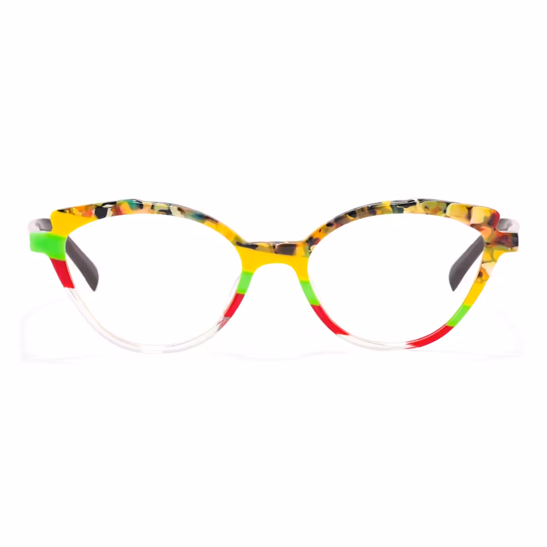Front view of Prince colorful cat eye acetate eyeglasses in multicolor. SPU: CA0222306