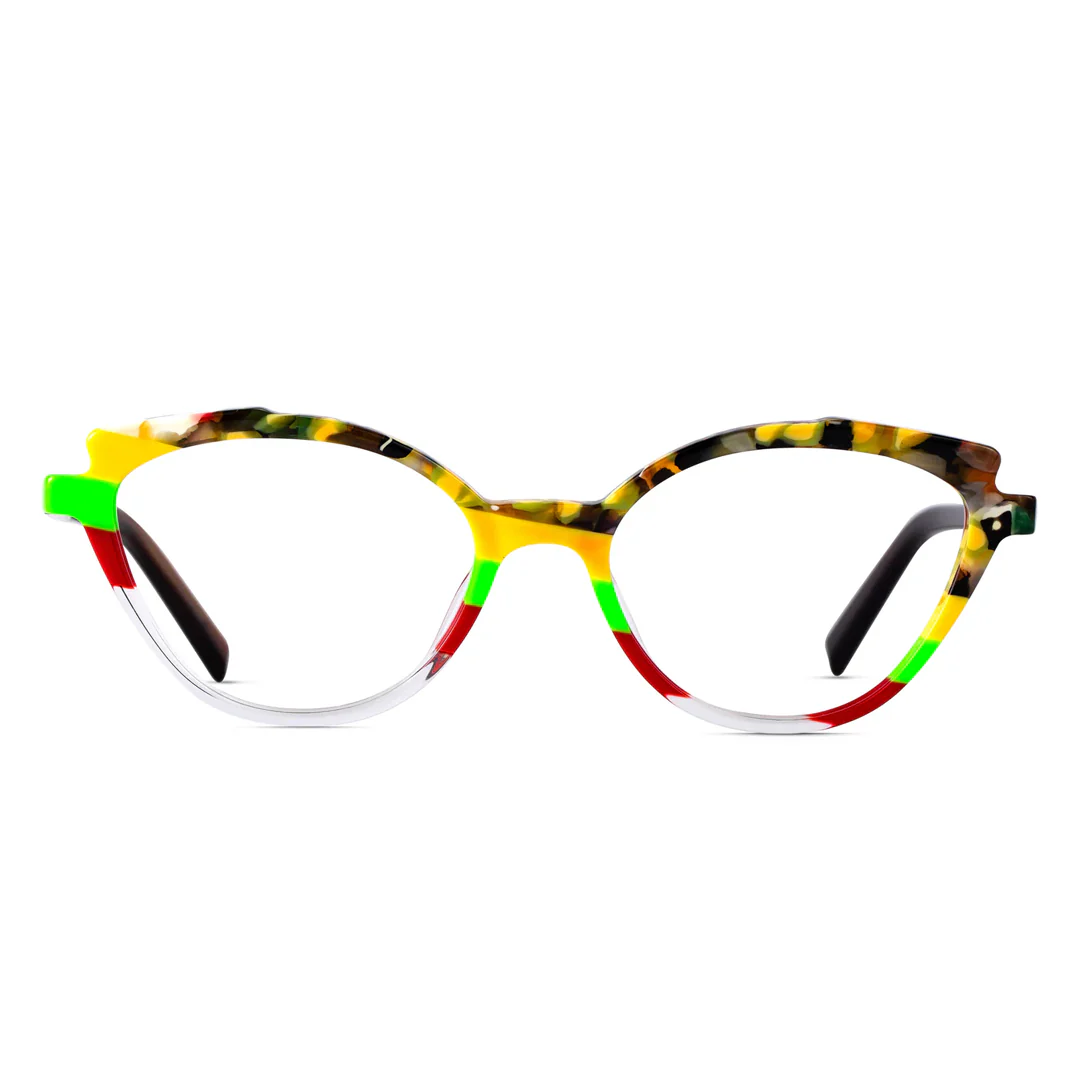 Front view of Prince colorful cat eye acetate eyeglasses CA0222306 in multicolor