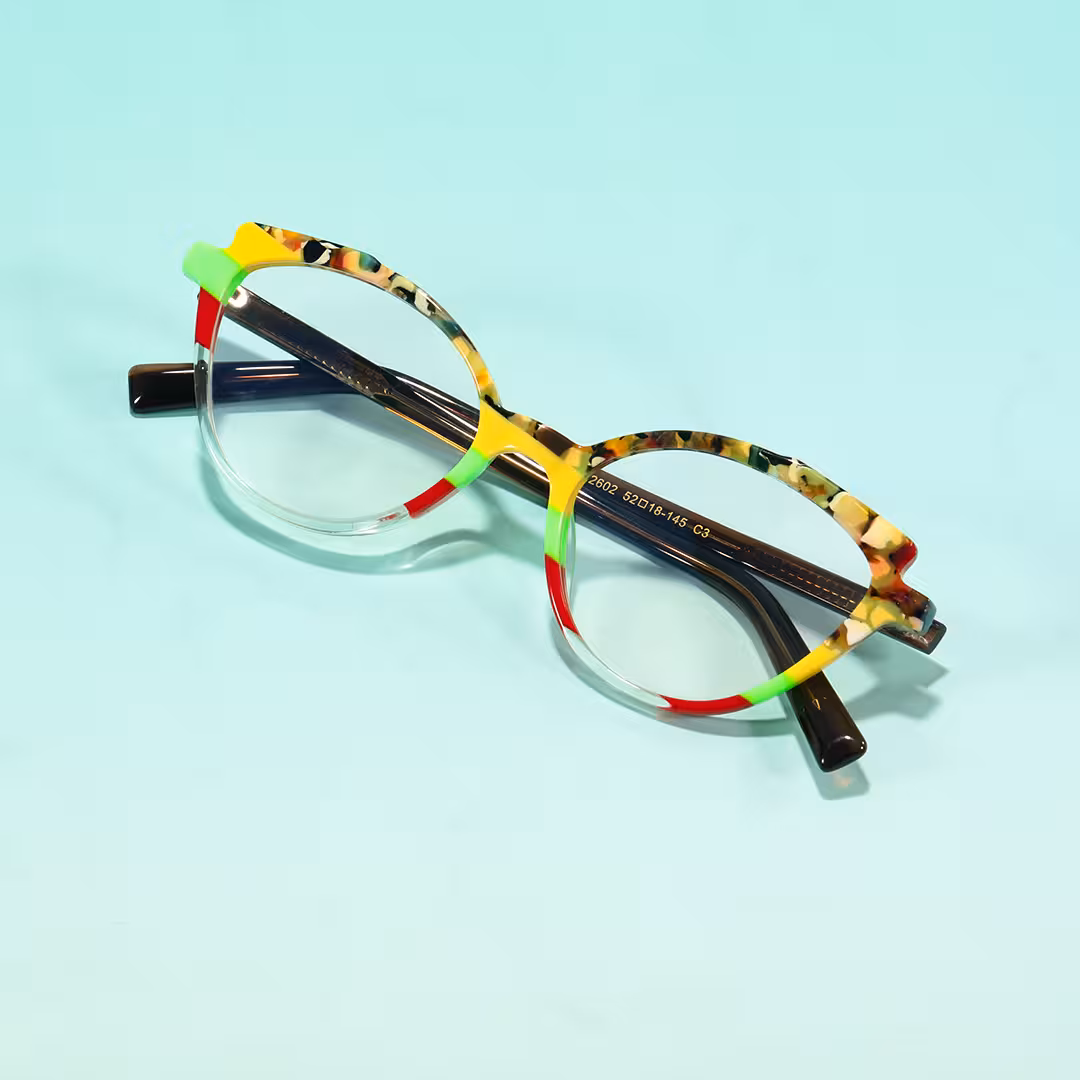Scene view of Prince colorful cat eye acetate eyeglasses in multicolor. SPU: CA0222306