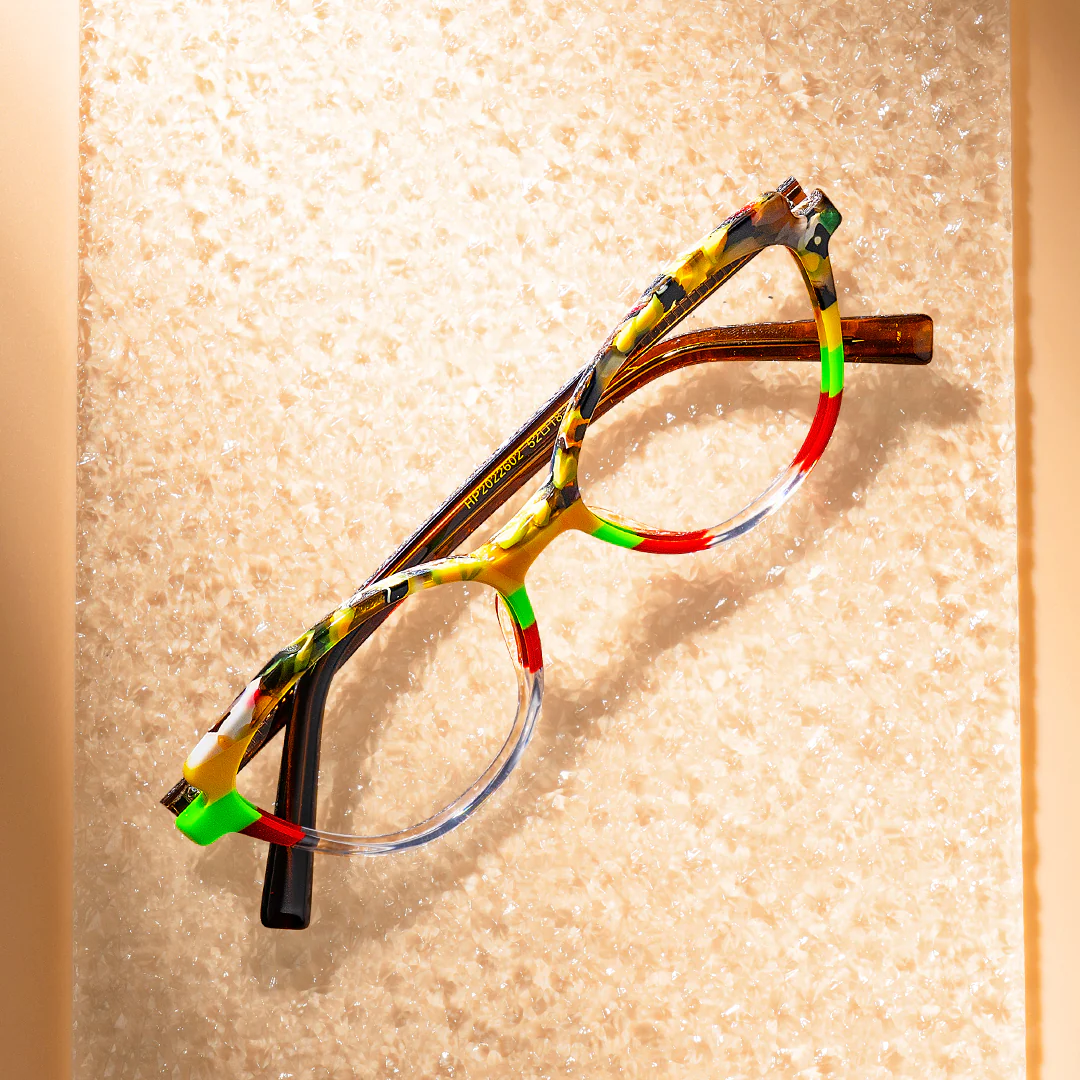 Scene view of Prince colorful cat eye acetate eyeglasses CA0222306 in multicolor