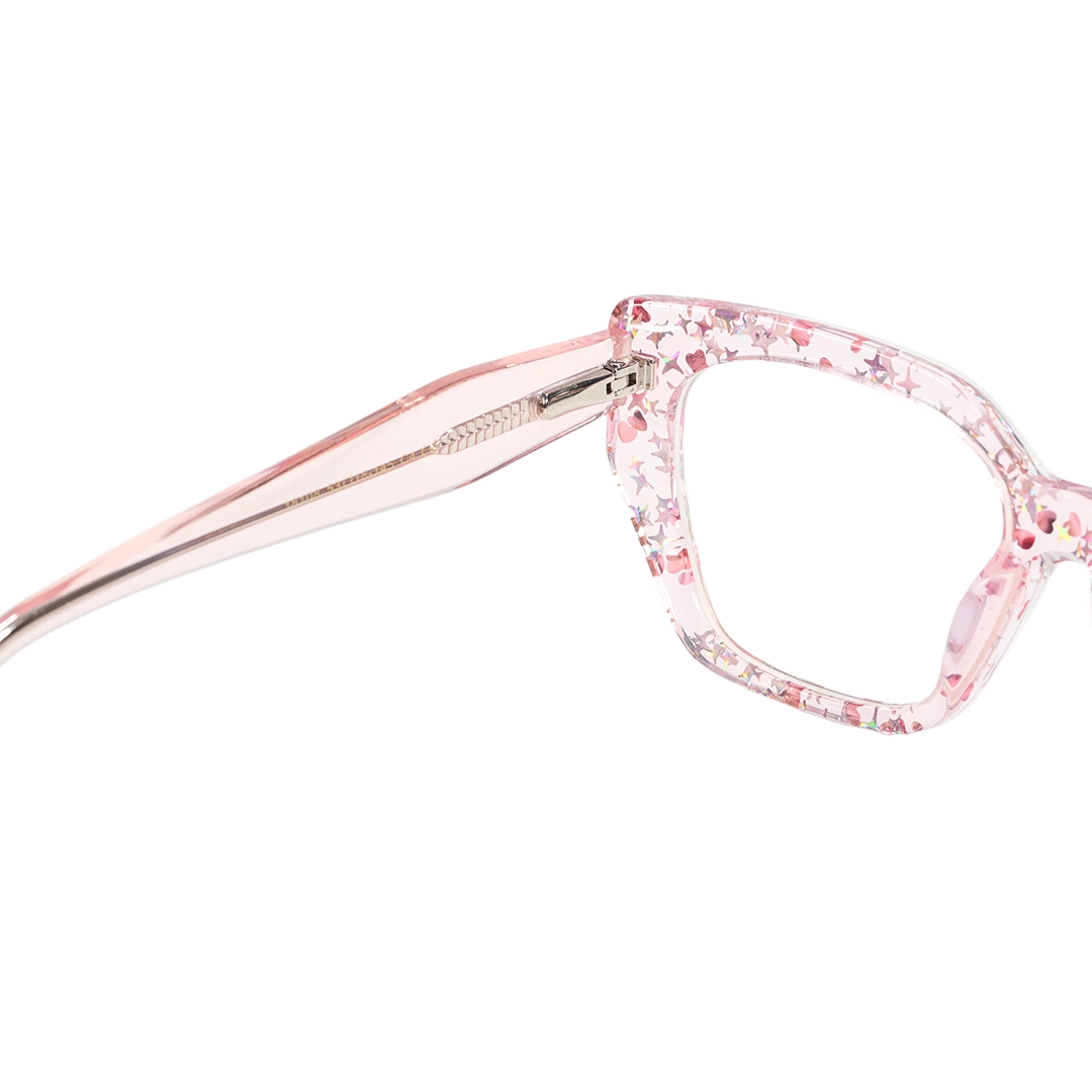 Hinge detail of Nola fashion cat eye acetate eyeglasses CA0282601 in pink