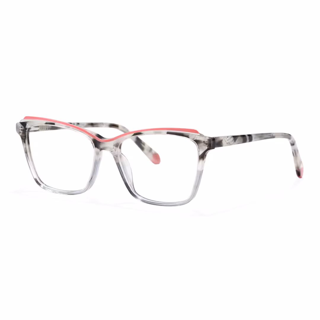 Angle view of Quasar colorful cat eye acetate eyeglasses CA0332605 in grey