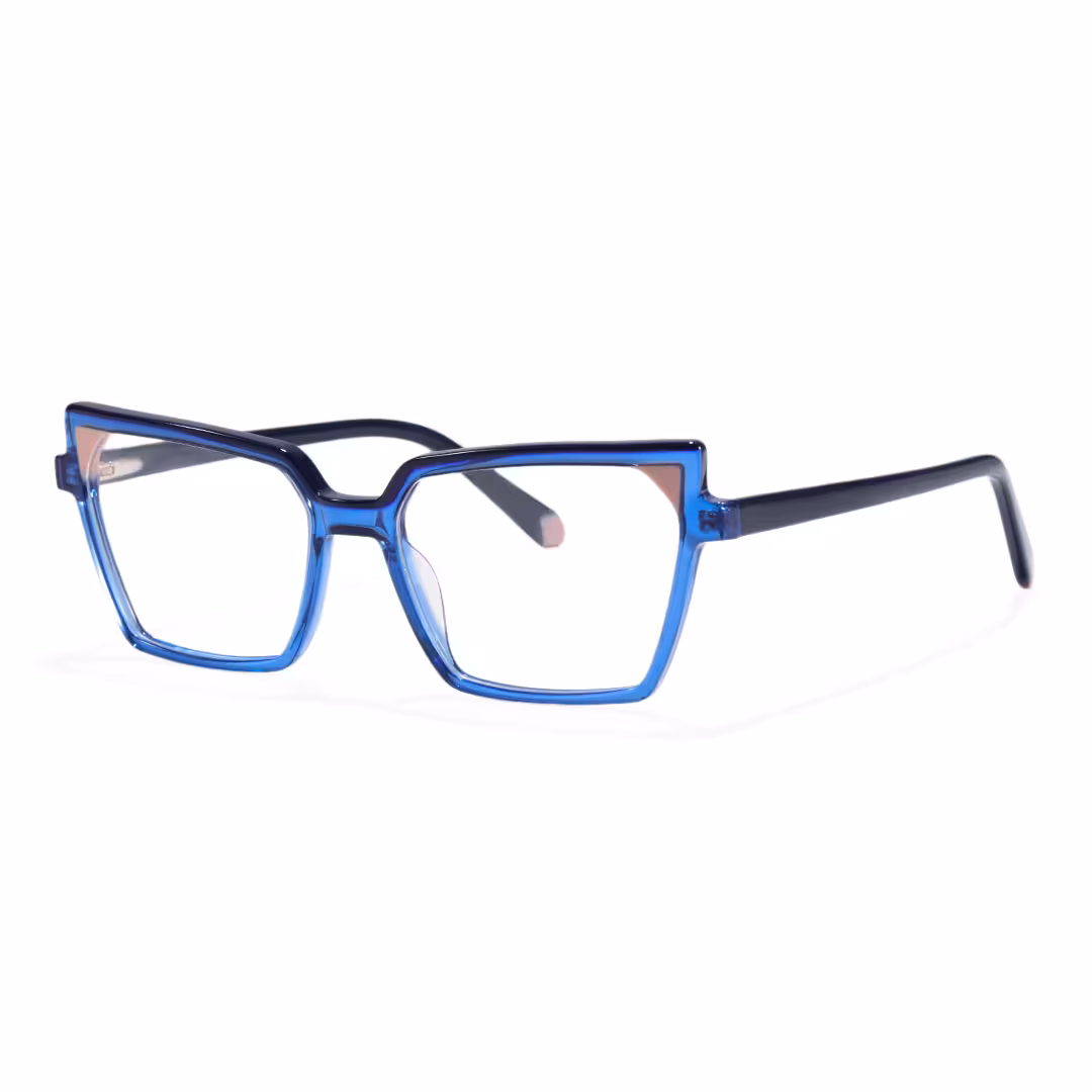 Angle view of Topaz colorful cat eye acetate eyeglasses CA0342605 in blue