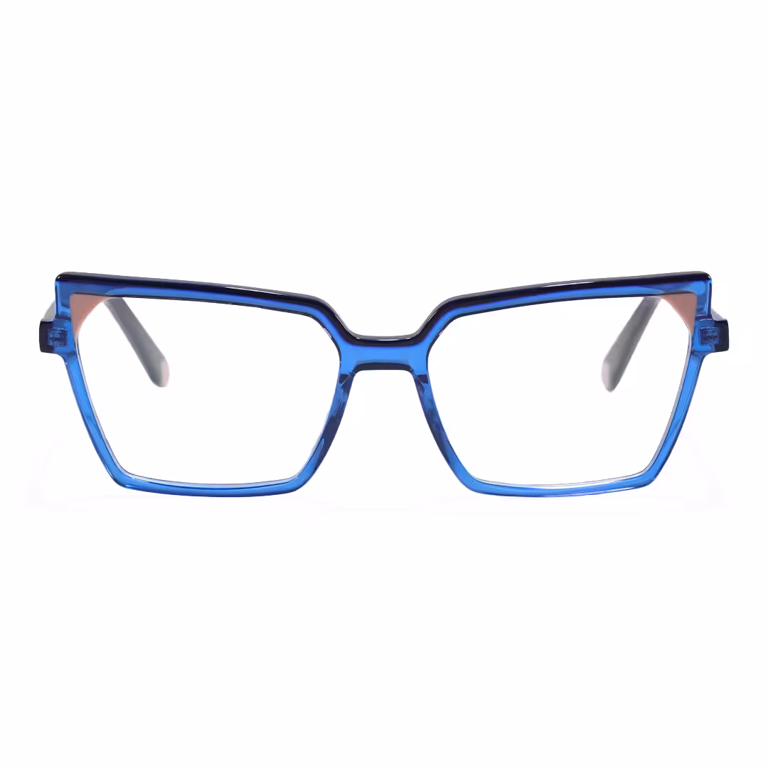Front view of Topaz colorful cat eye acetate eyeglasses CA0342605 in blue
